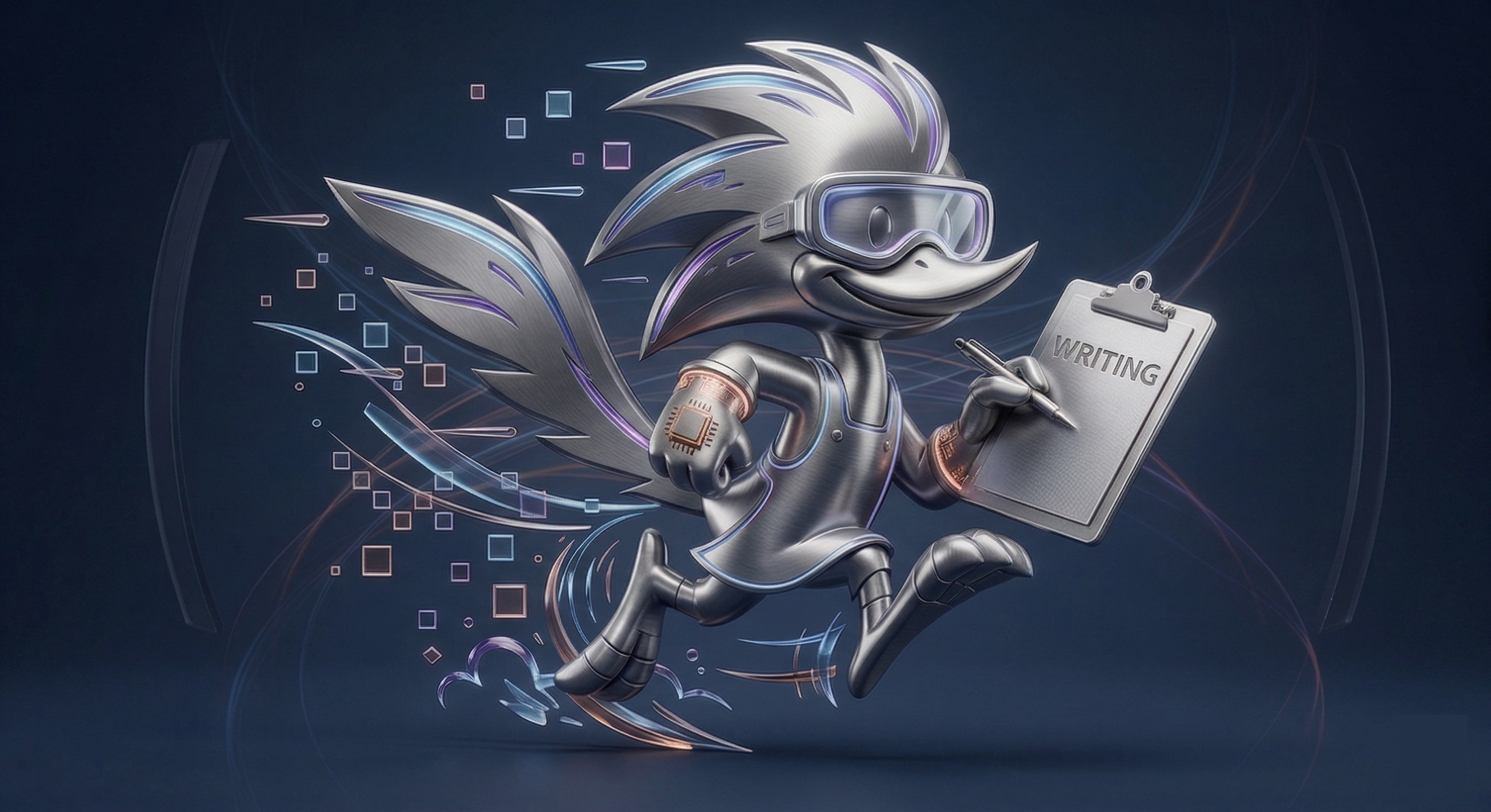 No-Slop Writing Skill mascot with blank clipboard